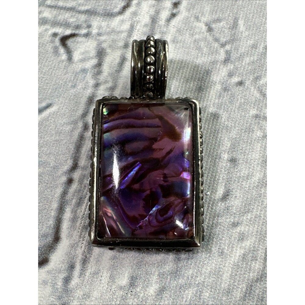 Abalone Shell Purple Rectangular Pendant Silver Frame 1-1/2" x 3/4”